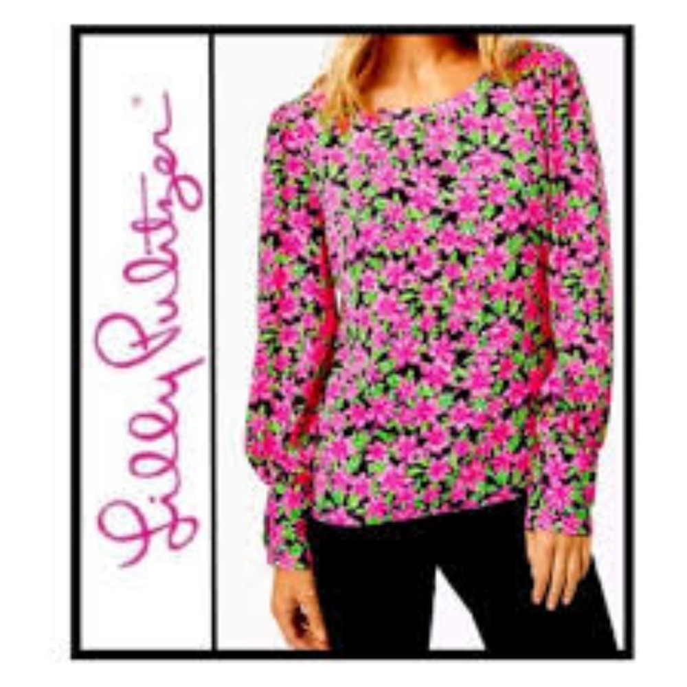 LILLY PULITZER LAMBERT ONYX SHIRT TOP FLORAL XS X SMALL